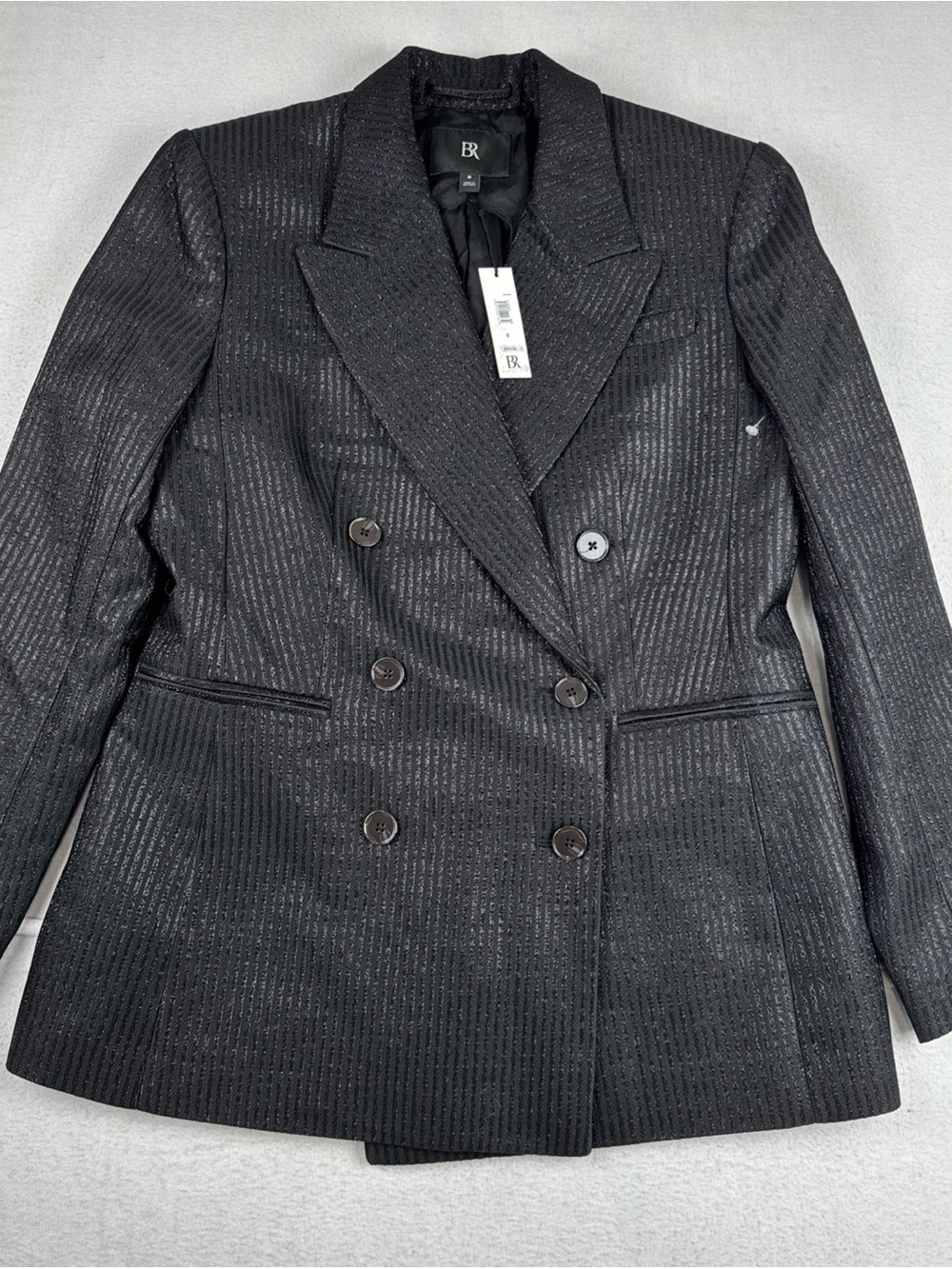 New! Banana Republic Womens Black Shimmer Double Breasted Blazer Sz 8 Peak Lapel